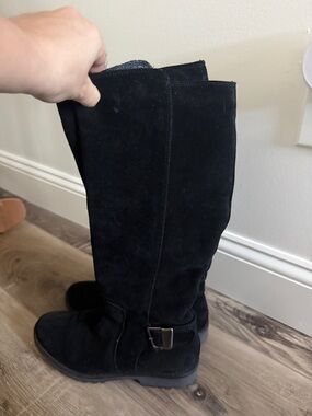 Black Suede Knee-High Boots with Buckle